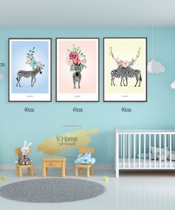 Tranh ngựa treo phòng bé - VHome art 4 tranh trang trí đẹp