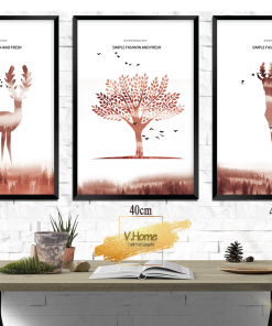 Bộ tranh hươu đơn giản tone nâu - VHome art 3 tranh nghệ thuật đẹp