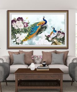 Tranh chim công và hoa mẫu đơn