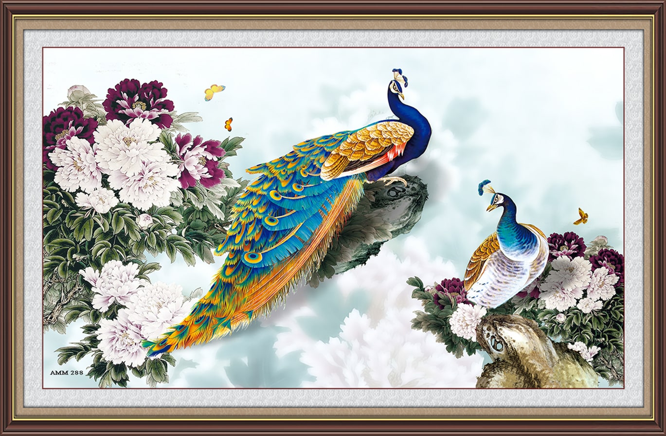 Tranh chim công và hoa mẫu đơn 3 Tranh chim công và hoa mẫu đơn